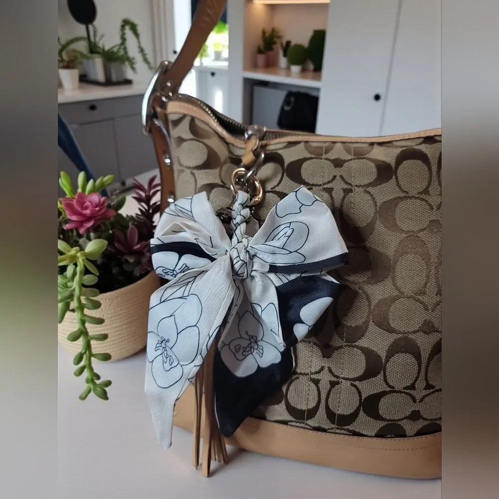 Chic Floral Bag/Key Charm in Black and White